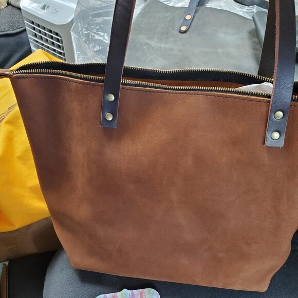 COCOA LARGE ZIP PORTLAND LEATHER GOODS (PLG) Tote - Picture 2 of 3